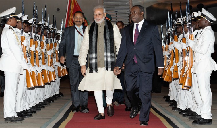 Indian Prime Minister Narendra Modi arrives at Maputo, Mozambique on July 07, 2016.