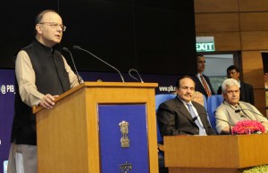India's Finance Minister and Arun Jaitley speaking at the launch of the India Post Payments Bank branches in New Delhi on January 30, 2017. Photo: PIB
